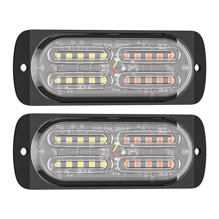 2pcs DC12-24V 3.2W Car 20LED Ultra-thin Strobe Light(White + Yellow Light) - Warning Lights by PMC TechLife | Online Shopping South Africa | PMC TechLife | Buy Now Pay Later Mobicred