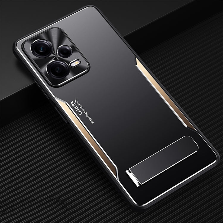 For Xiaomi Redmi Note 12 Pro+ China Blade Series TPU + Titanium Alloy Phone Case with Holder(Black Gold) - Note 12 Pro+ Cases by PMC TechLife | Online Shopping South Africa | PMC TechLife | Buy Now Pay Later Mobicred