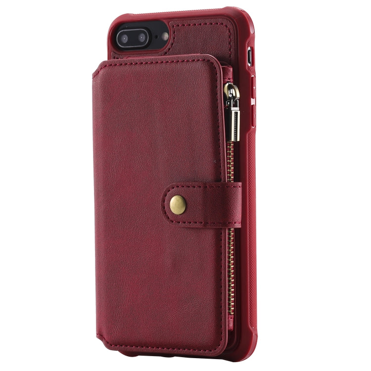 For iPhone 7 Plus / 8 Plus Zipper Shockproof Protective Case with Card Slots & Bracket & Photo Holder & Wallet Function(Red) - More iPhone Cases by PMC TechLife | Online Shopping South Africa | PMC TechLife