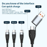 ADC-008 100W USB/Type-C to Type-C + 8 Pin + Micro USB Two to Three Fully Compatible Fast Charge Data Cable, Length:1.2m