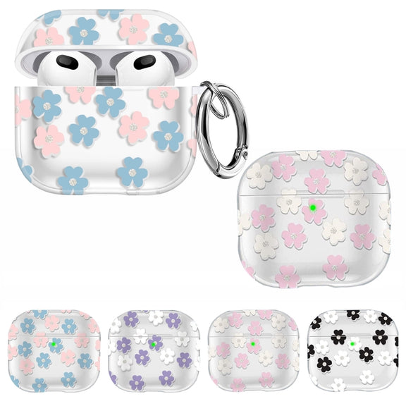 For AirPods 3 Glitter Four-color Flower Earphone Protective Case(Black White)