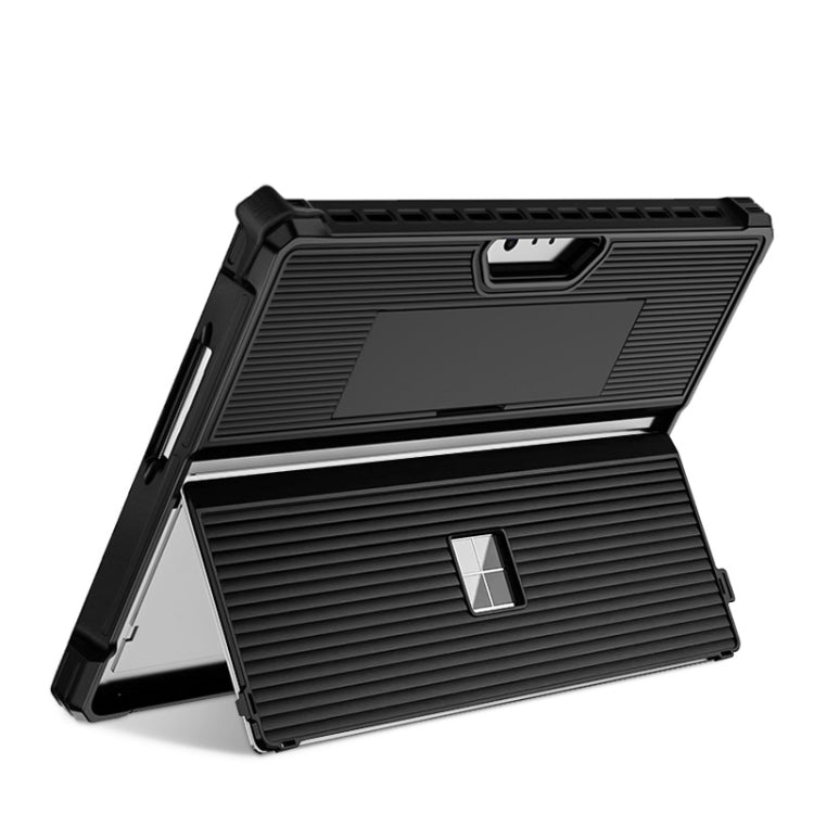 For Microsoft Surface Pro 9 Striped Hollow Tablet Case with Holder Cover(Black) - Others by PMC TechLife | Online Shopping South Africa | PMC TechLife | Buy Now Pay Later Mobicred