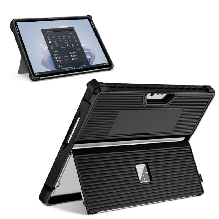 For Microsoft Surface Pro 9 Striped Hollow Tablet Case with Holder Cover(Black) - Others by PMC TechLife | Online Shopping South Africa | PMC TechLife | Buy Now Pay Later Mobicred