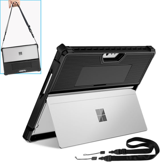 For Microsoft Surface Pro 9 Striped Hollow Tablet Case with Shoulder Strap(Black)