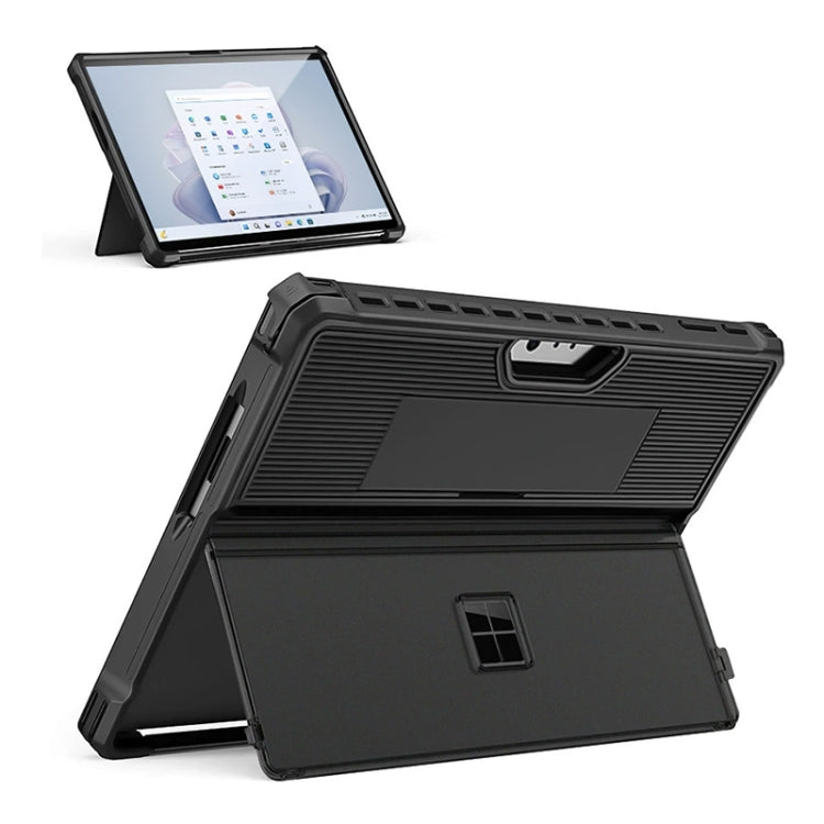 For Microsoft Surface Pro 9 Striped Hollow Tablet Case with Holder Cover and Shoulder Strap(Black) - Others by PMC TechLife | Online Shopping South Africa | PMC TechLife | Buy Now Pay Later Mobicred
