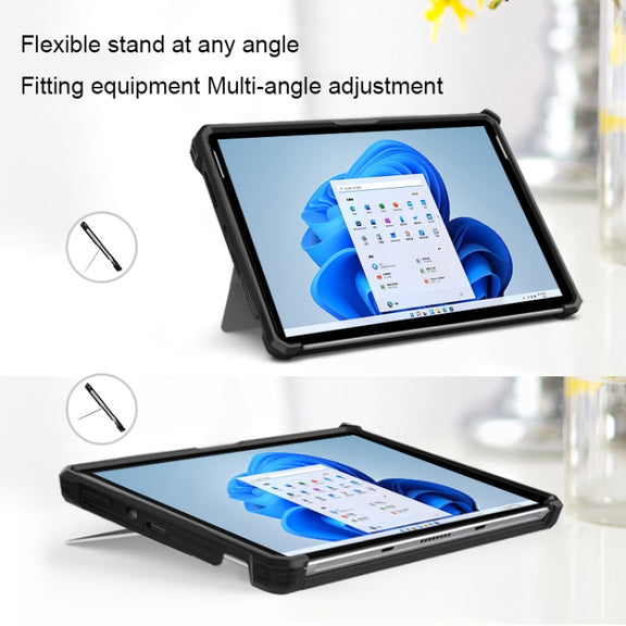 For Microsoft Surface Pro 9 Striped Hollow Tablet Case with Holder Cover and Shoulder Strap(Black)