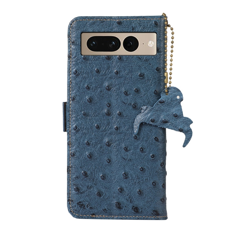 For Google Pixel 7 Pro Ostrich Pattern Genuine Leather RFID Phone Case(Blue) - Google Cases by PMC TechLife | Online Shopping South Africa | PMC TechLife | Buy Now Pay Later Mobicred