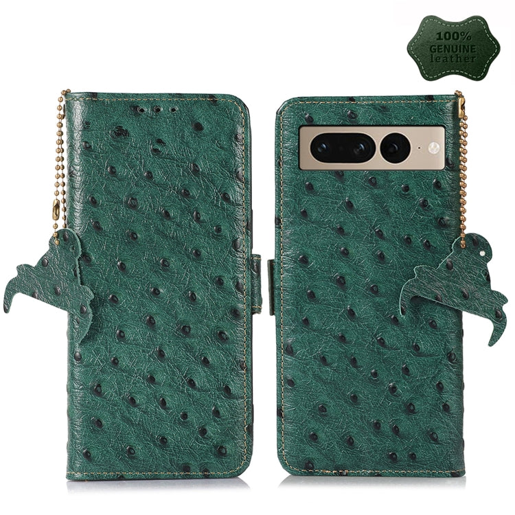 For Google Pixel 7 Ostrich Pattern Genuine Leather RFID Phone Case(Green) - Google Cases by PMC TechLife | Online Shopping South Africa | PMC TechLife | Buy Now Pay Later Mobicred