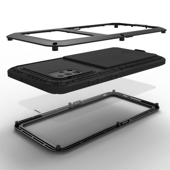For Galaxy A51 LOVE MEI Metal Shockproof Water-resistant Dustproof Protective Case(Black)