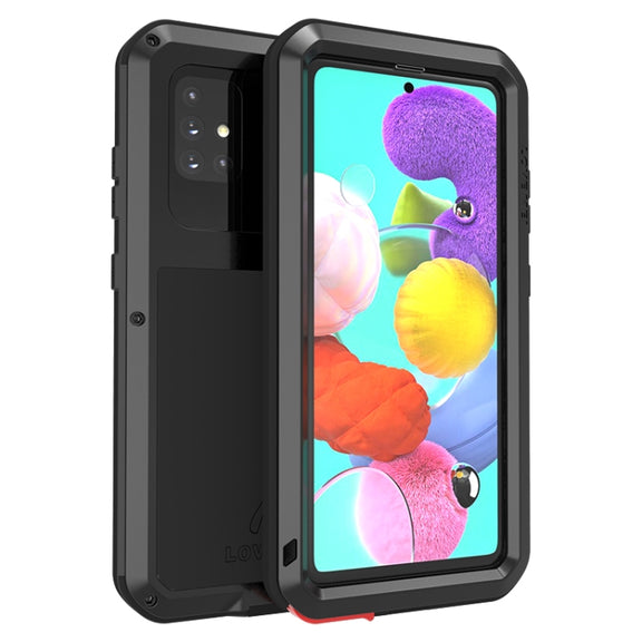 For Galaxy A51 LOVE MEI Metal Shockproof Water-resistant Dustproof Protective Case(Black)