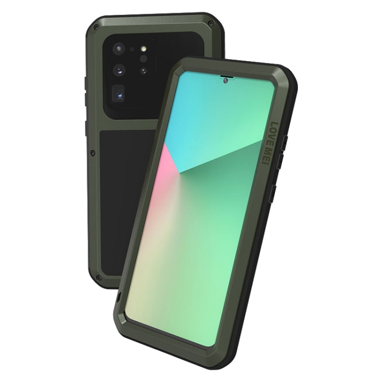 For Galaxy S20 Ultra LOVE MEI Metal Shockproof Water-resistant Dustproof Protective Case(Army Green)