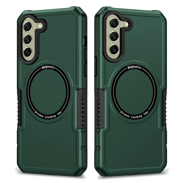 For Samsung Galaxy S21 FE 5G MagSafe Shockproof Armor Phone Case(Dark Green)