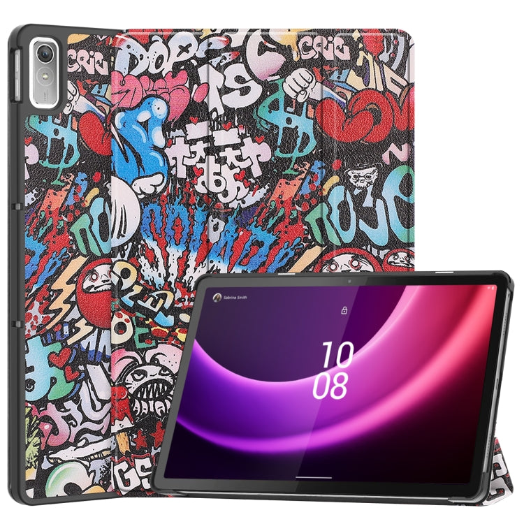 For Lenovo Tab P11 Gen 2 Custer Painted 3-Fold Holder Leather Smart Tablet Case(Graffiti) - Lenovo by PMC TechLife | Online Shopping South Africa | PMC TechLife | Buy Now Pay Later Mobicred