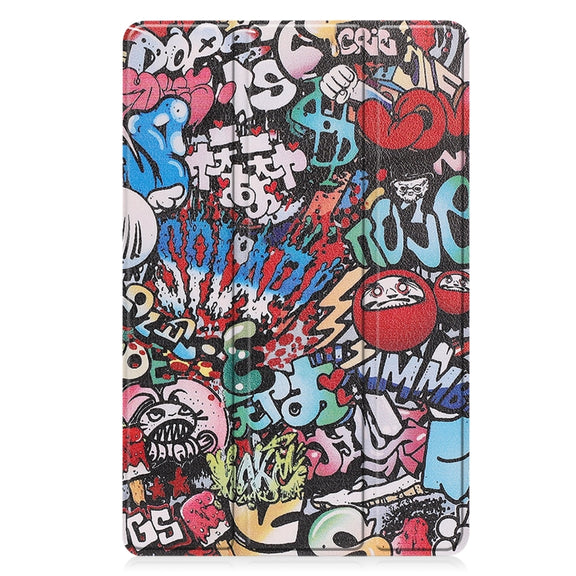 For Lenovo Tab P11 Gen 2 Custer Painted 3-Fold Holder Leather Smart Tablet Case(Graffiti)