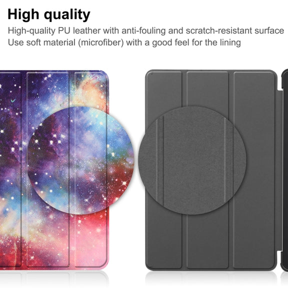 For Lenovo Tab P11 Gen 2 Custer Painted 3-Fold Holder Leather Smart Tablet Case(Milky Way Nebula)