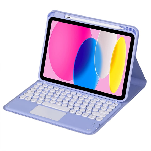 For iPad 10th Gen 10.9 2022 SA-10C Bluetooth Touch Keyboard Leather Tablet Case with Pen Slot(Purple)