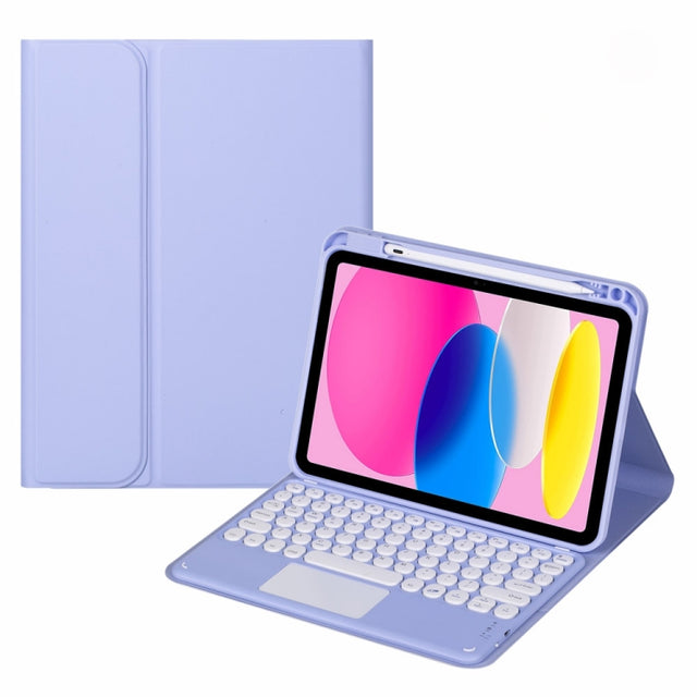For iPad 10th Gen 10.9 2022 SA-10C Bluetooth Touch Keyboard Leather Tablet Case with Pen Slot(Purple)