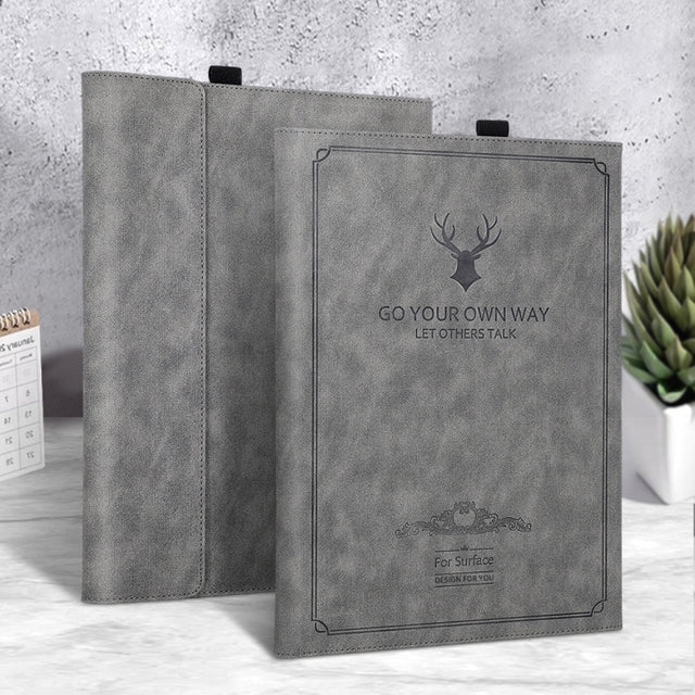 For MicroSoft Surface Pro 9 Deer Head Pattern Leather Tablet Case(Grey)