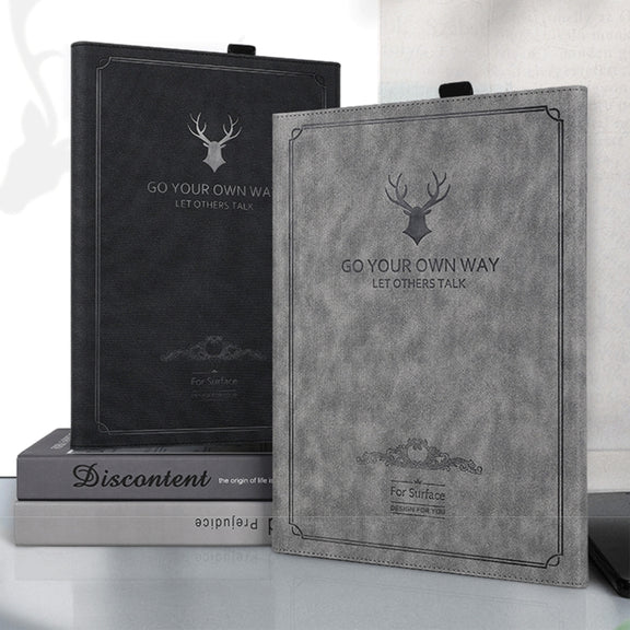 For MicroSoft Surface Pro 9 Deer Head Pattern Leather Tablet Case(Grey)