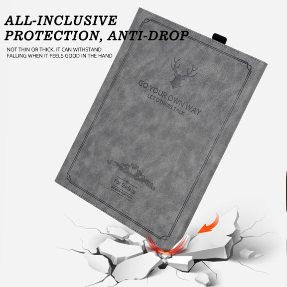 For MicroSoft Surface Pro 9 Deer Head Pattern Leather Tablet Case(Grey)