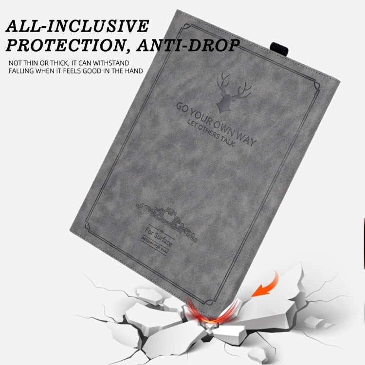 For MicroSoft Surface Pro 9 Deer Head Pattern Leather Tablet Case(Grey)