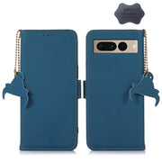 For Google Pixel 7 Pro Genuine Leather Magnetic RFID Leather Phone Case(Blue)