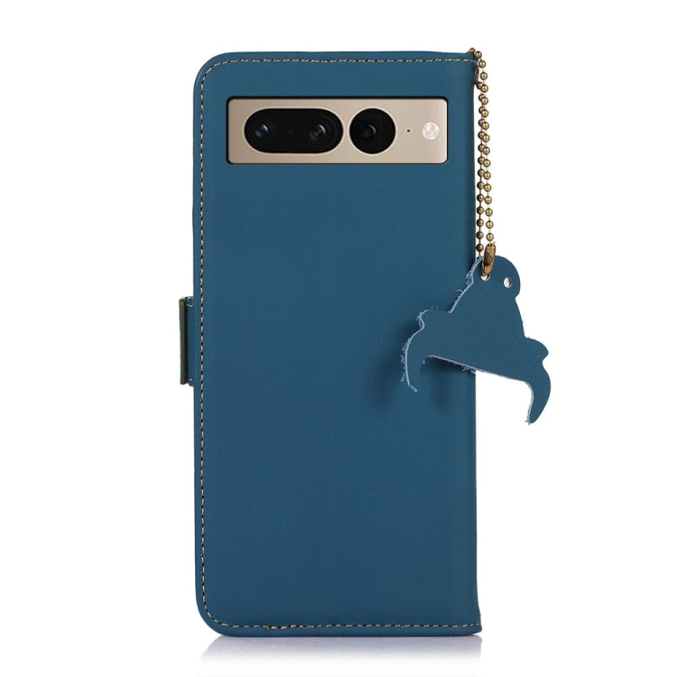 For Google Pixel 7 Pro Genuine Leather Magnetic RFID Leather Phone Case(Blue) - Google Cases by PMC TechLife | Online Shopping South Africa | PMC TechLife | Buy Now Pay Later Mobicred