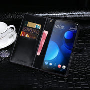 For HTC Desire 19 Plus idewei Crocodile Texture Horizontal Flip Leather Case with Holder & Card Slots & Wallet(Dark Blue)