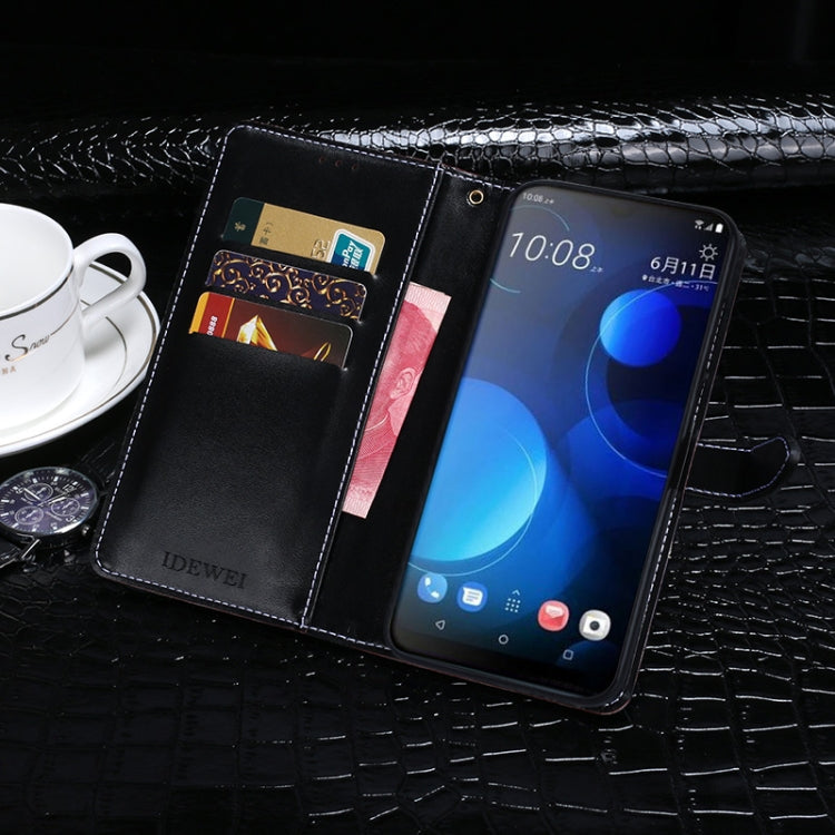 For HTC Desire 19 Plus idewei Crocodile Texture Horizontal Flip Leather Case with Holder & Card Slots & Wallet(Dark Blue)