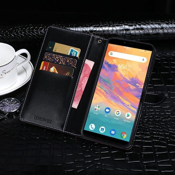 For UMIDIGI A3S(With Fingerprint Hole) idewei Crocodile Texture Horizontal Flip Leather Case with Holder & Card Slots & Wallet(Dark Blue)