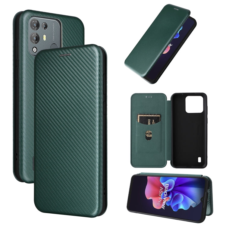 For Blackview A55 Pro Carbon Fiber Texture Horizontal Flip PU Phone Case(Green) - More Brand by PMC TechLife | Online Shopping South Africa | PMC TechLife | Buy Now Pay Later Mobicred