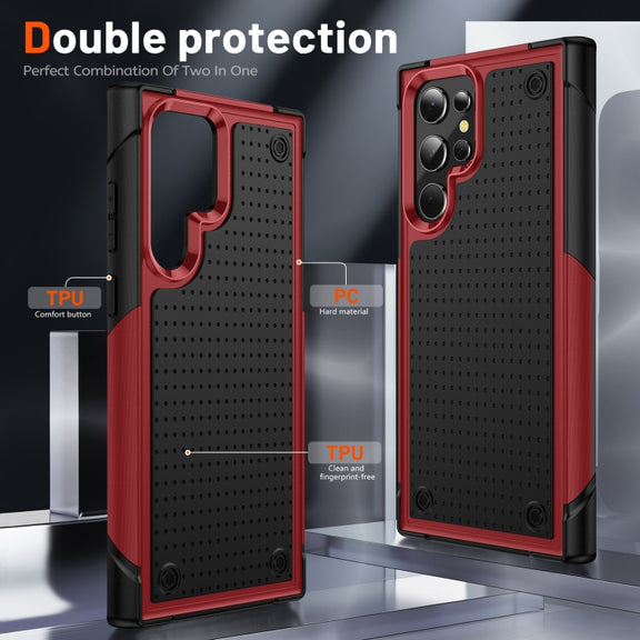 For Samsung Galaxy S22 Ultra 5G PC + TPU Shockproof Protective Phone Case(Red+Black)