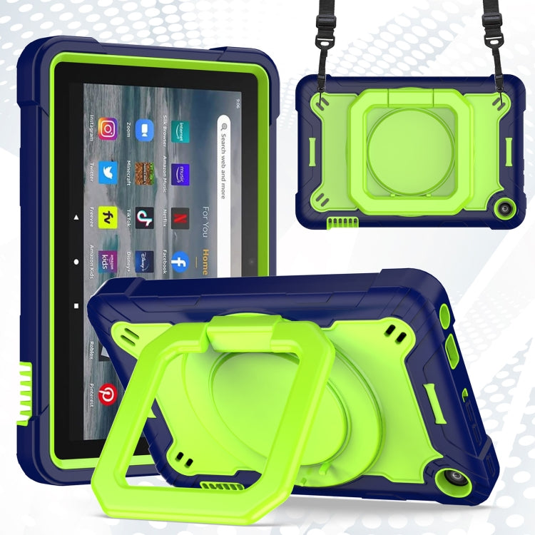 For Amazon Kindle Fire 7 2022 Silicone + PC Bracelet Holder Tablet Case(Navy Blue + Yellow Green) - Amazon by PMC TechLife | Online Shopping South Africa | PMC TechLife | Buy Now Pay Later Mobicred