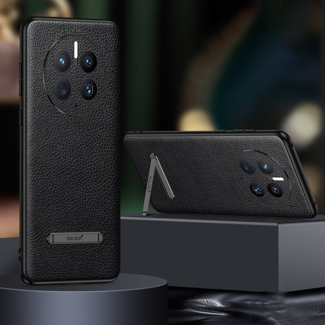 For Huawei Mate 50 Pro SULADA Invisible Bracket Leather Back Cover Phone Case(Black)