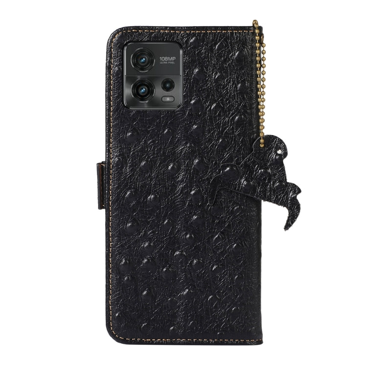For Motorola Moto G72 4G Ostrich Pattern Genuine Leather RFID Phone Case(Black) - Motorola Cases by PMC TechLife | Online Shopping South Africa | PMC TechLife | Buy Now Pay Later Mobicred