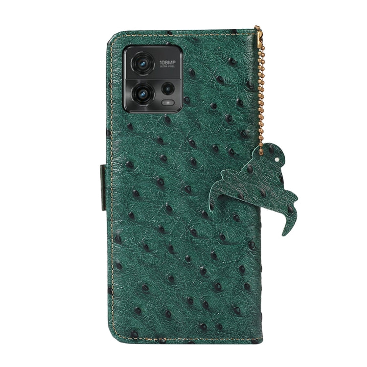 For Motorola Moto G72 4G Ostrich Pattern Genuine Leather RFID Phone Case(Green) - Motorola Cases by PMC TechLife | Online Shopping South Africa | PMC TechLife | Buy Now Pay Later Mobicred