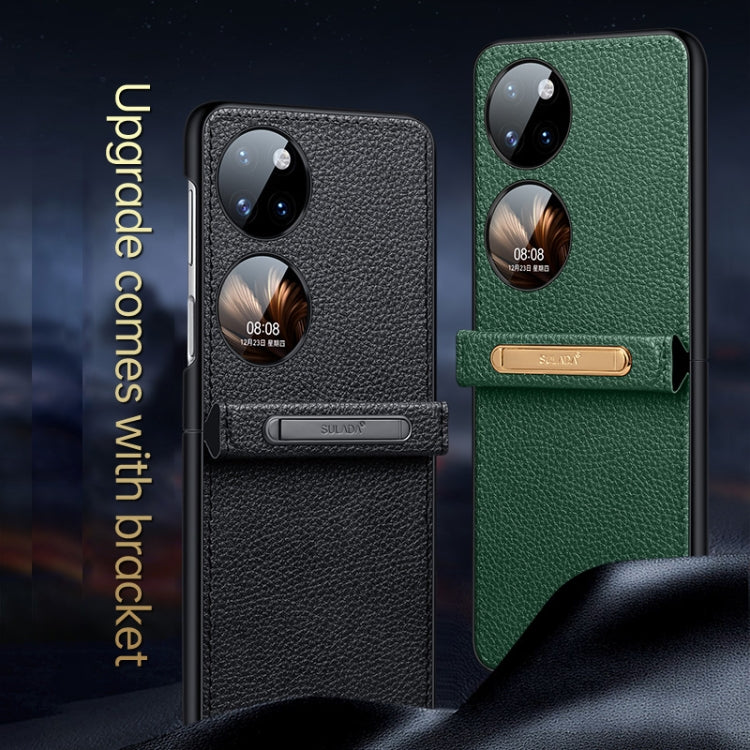 For Huawei P50 Pocket SULADA Invisible Bracket Leather Back Cover Phone Case(Dark Green) - Huawei Cases by SULADA | Online Shopping South Africa | PMC TechLife | Buy Now Pay Later Mobicred