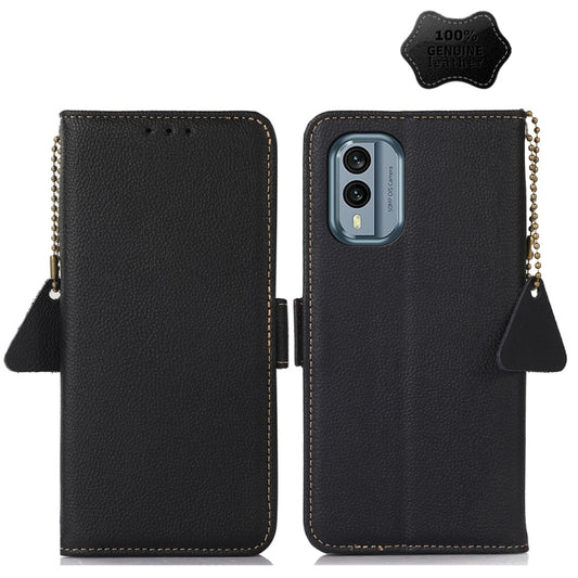 For Nokia X30 5G Side-Magnetic TJ Genuine Leather RFID Phone Case(Black) - Nokia Cases by PMC Jewellery | Online Shopping South Africa | PMC Jewellery | Buy Now Pay Later Mobicred