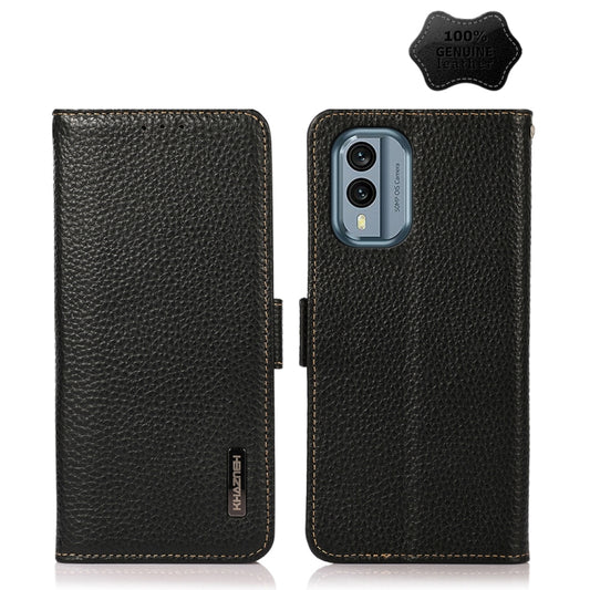 For Nokia X30 5G KHAZNEH Side-Magnetic Litchi Genuine Leather RFID Phone Case(Black) - Nokia Cases by PMC Jewellery | Online Shopping South Africa | PMC Jewellery | Buy Now Pay Later Mobicred
