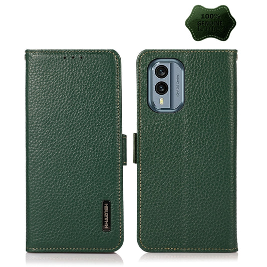 For Nokia X30 5G KHAZNEH Side-Magnetic Litchi Genuine Leather RFID Phone Case(Green) - Nokia Cases by PMC Jewellery | Online Shopping South Africa | PMC Jewellery | Buy Now Pay Later Mobicred