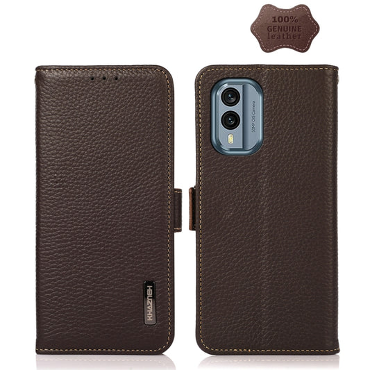 For Nokia X30 5G KHAZNEH Side-Magnetic Litchi Genuine Leather RFID Phone Case(Brown) - Nokia Cases by PMC Jewellery | Online Shopping South Africa | PMC Jewellery | Buy Now Pay Later Mobicred
