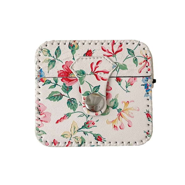 For AirPods Pro White Floral PU Leather Wireless Earphone Case