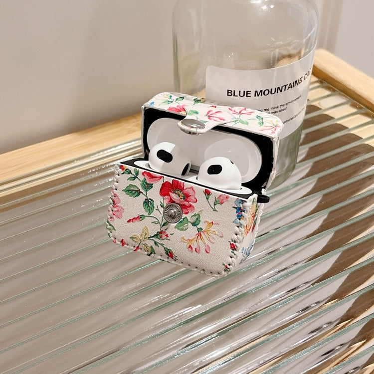 For AirPods Pro 2 White Floral PU Leather Wireless Earphone Case - For AirPods Pro 2 by PMC Jewellery | Online Shopping South Africa | PMC Jewellery | Buy Now Pay Later Mobicred