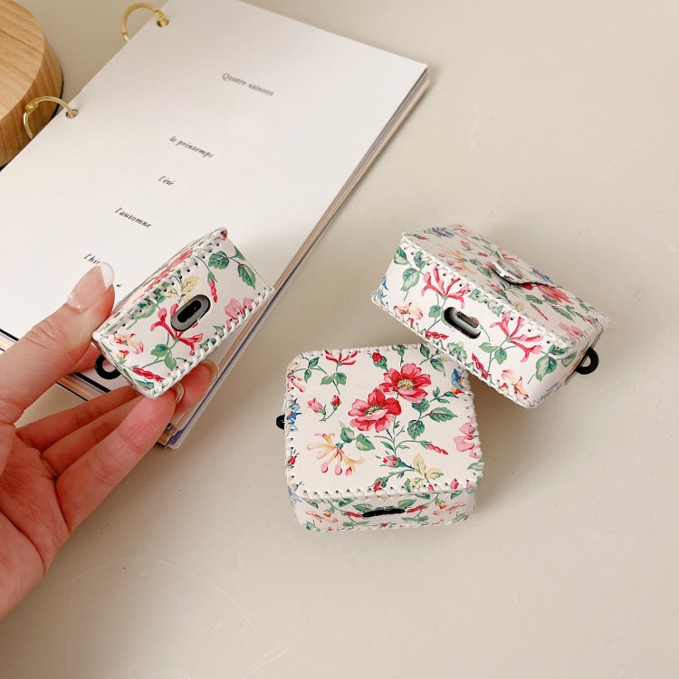 For AirPods 1/2 White Floral PU Leather Wireless Earphone Case - For AirPods 1/2 by PMC Jewellery | Online Shopping South Africa | PMC Jewellery | Buy Now Pay Later Mobicred