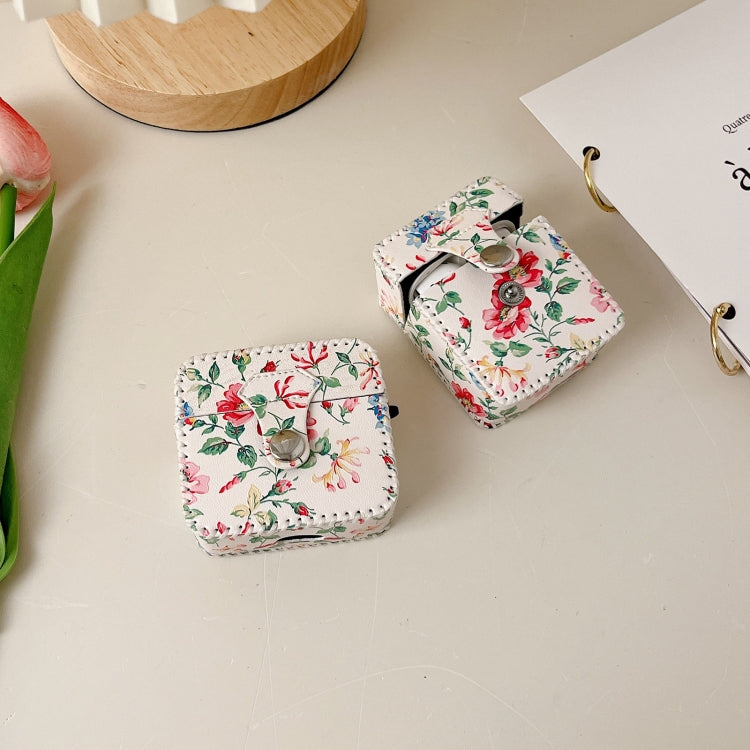 For AirPods 1/2 White Floral PU Leather Wireless Earphone Case - For AirPods 1/2 by PMC Jewellery | Online Shopping South Africa | PMC Jewellery | Buy Now Pay Later Mobicred