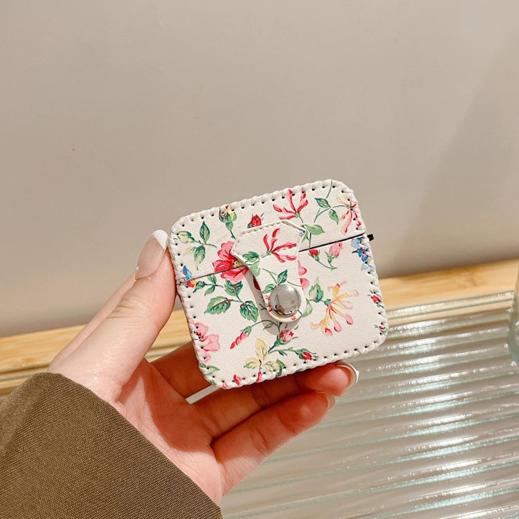 For AirPods 1/2 White Floral PU Leather Wireless Earphone Case - For AirPods 1/2 by PMC Jewellery | Online Shopping South Africa | PMC Jewellery | Buy Now Pay Later Mobicred