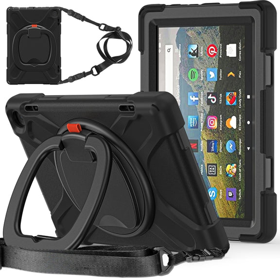 For Amazon Fire HD 8 2022 Silicone + PC Protective Tablet Case with Holder & Shoulder Strap(Black)