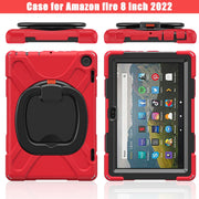 For Amazon Fire HD 8 2022 Silicone + PC Protective Tablet Case with Holder & Shoulder Strap(Red)