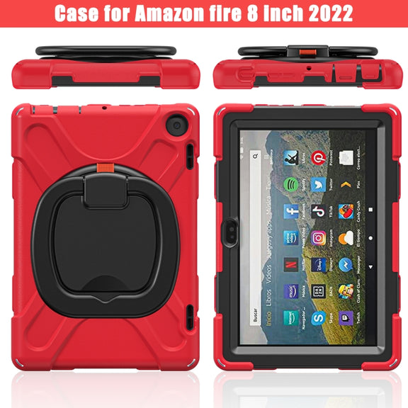 For Amazon Fire HD 8 2022 Silicone + PC Protective Tablet Case with Holder & Shoulder Strap(Red)