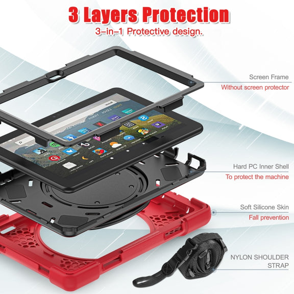 For Amazon Fire HD 8 2022 Silicone + PC Protective Tablet Case with Holder & Shoulder Strap(Red)